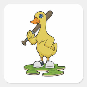 Duck at Baseball with Baseball bat Square Sticker