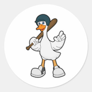 Duck at Baseball with Baseball racket & Helmet Classic Round Sticker