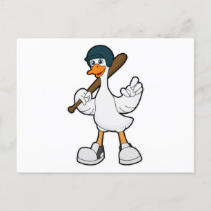 Duck at Baseball with Baseball racket & Helmet Postcard