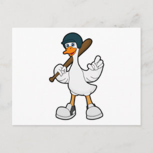 Duck at Baseball with Baseball racket & Helmet Postcard