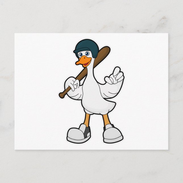 Duck at Baseball with Baseball racket & Helmet Postcard (Front)