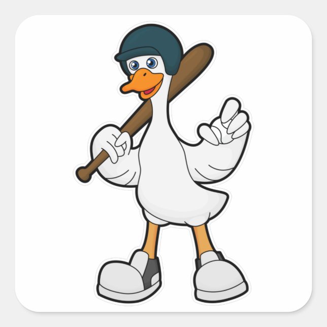 Duck at Baseball with Baseball racket & Helmet Square Sticker (Front)