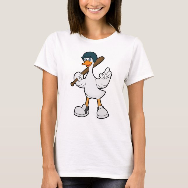 Duck at Baseball with Baseball racket & Helmet T-Shirt (Front)