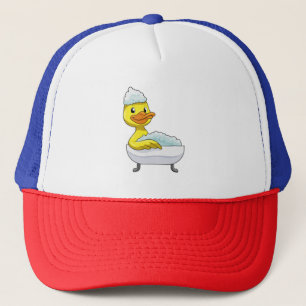 Duck at Bathing with Bathtub & Foam Trucker Hat