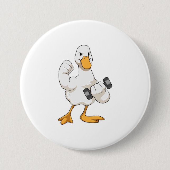 Duck at Bodybuilding with Dumbbell 7.5 Cm Round Badge (Front)