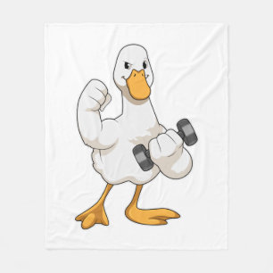 Duck at Bodybuilding with Dumbbell Fleece Blanket
