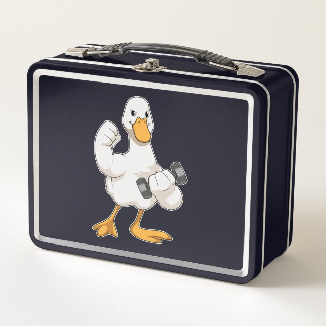 Duck at Bodybuilding with Dumbbell Metal Lunch Box (Front)