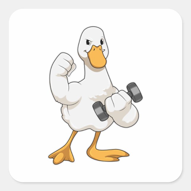 Duck at Bodybuilding with Dumbbell Square Sticker (Front)