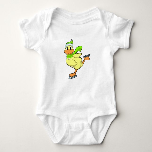 Duck at Ice skating with Ice skates Baby Bodysuit (Front)