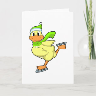 Duck at Ice skating with Ice skates Card