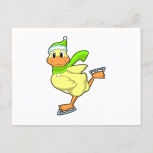 Duck at Ice skating with Ice skates Postcard