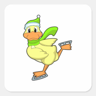 Duck at Ice skating with Ice skates Square Sticker