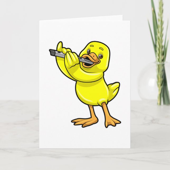 Duck at Music with Flute Card (Front)
