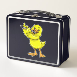Duck at Music with Flute Metal Lunch Box