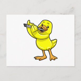 Duck at Music with Flute Postcard