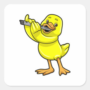 Duck at Music with Flute Square Sticker