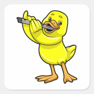 Duck at Music with Flute Square Sticker