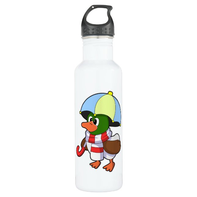 Duck at Raining with Umbrella 710 Ml Water Bottle (Front)