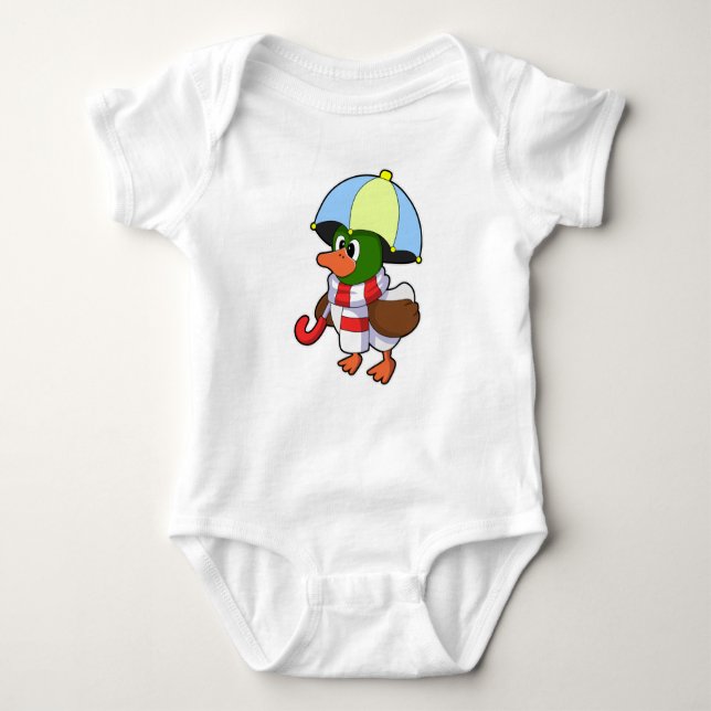 Duck at Raining with Umbrella Baby Bodysuit (Front)