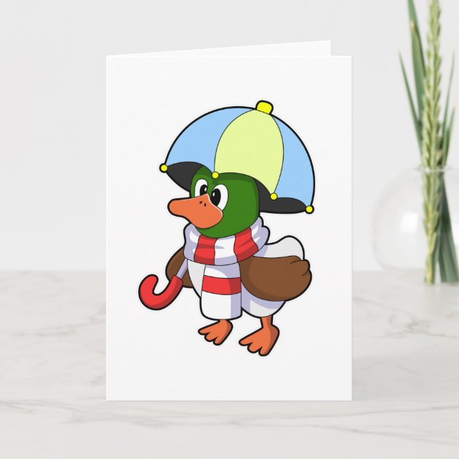 Duck at Raining with Umbrella Card (Front)