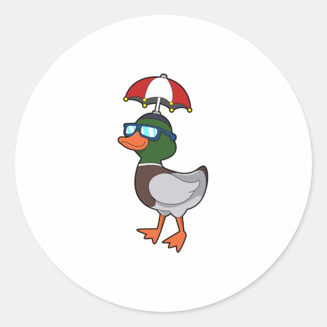 Duck at Raining with Umbrella.PNG Classic Round Sticker (Front)