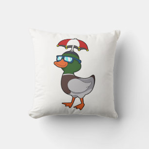 Duck at Raining with Umbrella.PNG Cushion