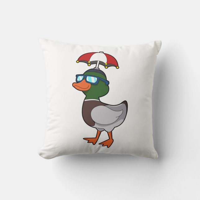 Duck at Raining with Umbrella.PNG Cushion (Front)