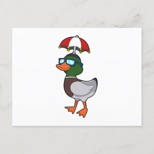 Duck at Raining with Umbrella.PNG Postcard