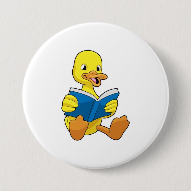 Duck at Reading with Book 7.5 Cm Round Badge (Front)