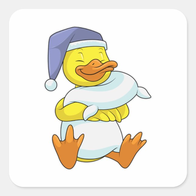 Duck at Sleeping with Nightcap Square Sticker (Front)