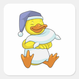 Duck at Sleeping with Nightcap Square Sticker