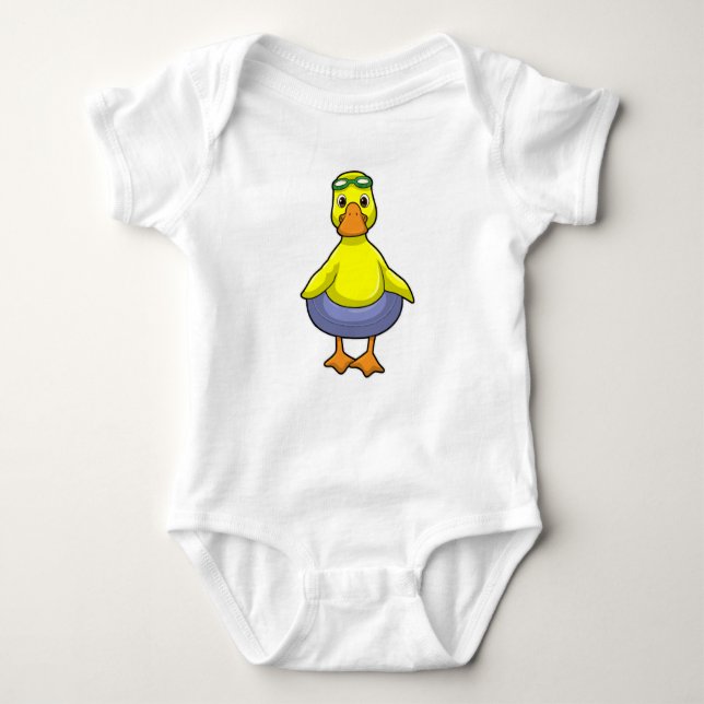 Duck at Swimming with Swim ring Baby Bodysuit (Front)