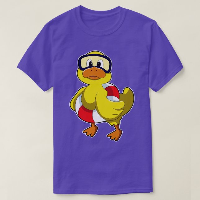 Duck at Swimming with Swim ring Diving goggles T-Shirt (Design Front)