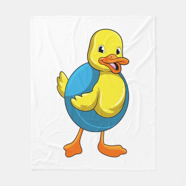 Duck at Swimming with Swim ring Fleece Blanket (Front)