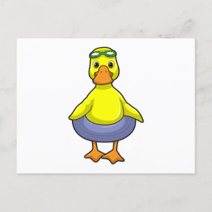 Duck at Swimming with Swim ring Postcard