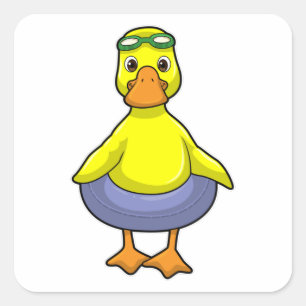 Duck at Swimming with Swim ring Square Sticker