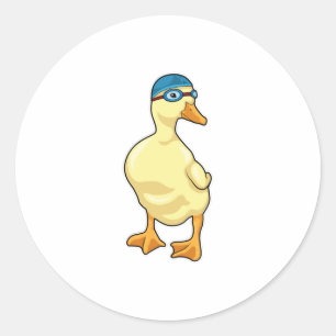 Duck at Swimming with Swimming goggles Classic Round Sticker