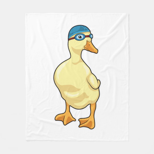 Duck at Swimming with Swimming goggles Fleece Blanket (Front)
