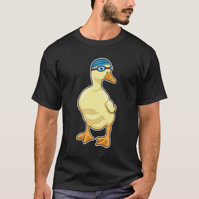Duck at Swimming with Swimming goggles T-Shirt (Front)
