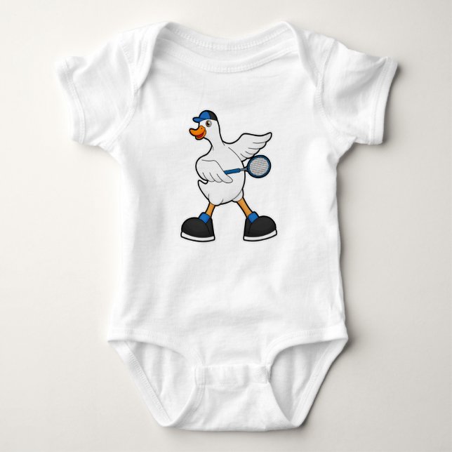 Duck at Tennis with Tennis racket & Cap Baby Bodysuit (Front)