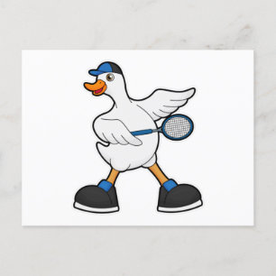 Duck at Tennis with Tennis racket & Cap Postcard