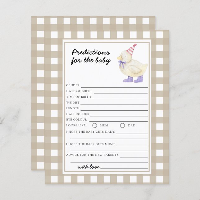 Duck baby shower - baby predictions and advice (Front/Back)
