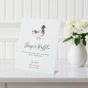 Duck Baby Shower Elegant Diaper Raffle Game Pedestal Sign