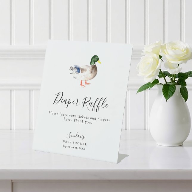 Duck Baby Shower Elegant Diaper Raffle Game Pedestal Sign (Creator Uploaded)