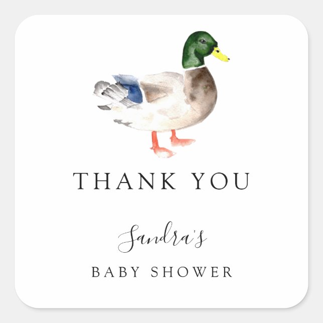 Duck Baby Shower Elegant Thank you Script Chic Square Sticker (Front)