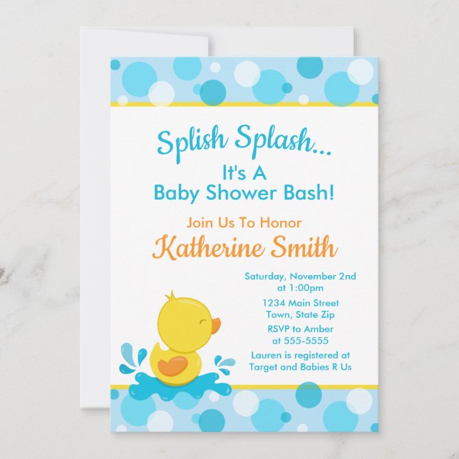 Duck Baby Shower Invitation Baby Duck Boy (Front)