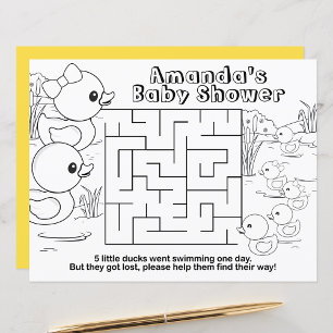 Duck Baby Shower Kids Activity Sheet Placemats