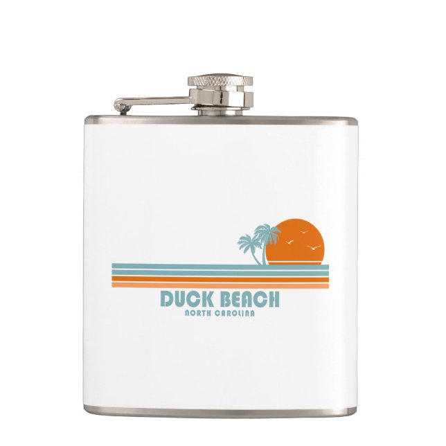 Duck Beach North Carolina Sun Palm Trees Hip Flask (Front)