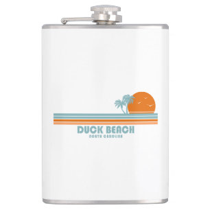 Duck Beach North Carolina Sun Palm Trees Hip Flask