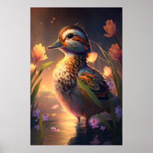 Duck Bird Animal Portrait Painting Wildlife Ponds Poster